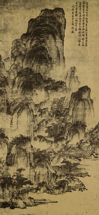 北宋燕文贵《溪山楼观图》绢本设色纵103.9横47.4台北故宫博物院藏.jpg