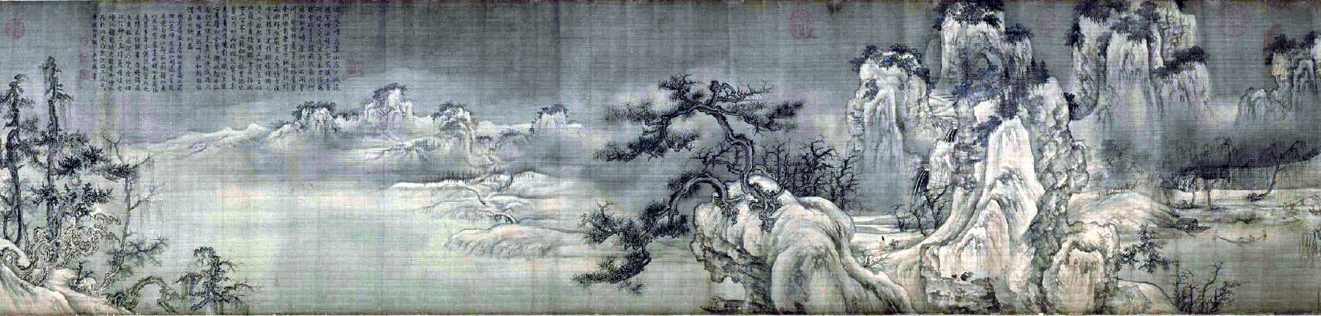 北宋王诜《渔村小雪图》卷，绢本设色，纵44.5横219.5故宫博物院藏.jpg